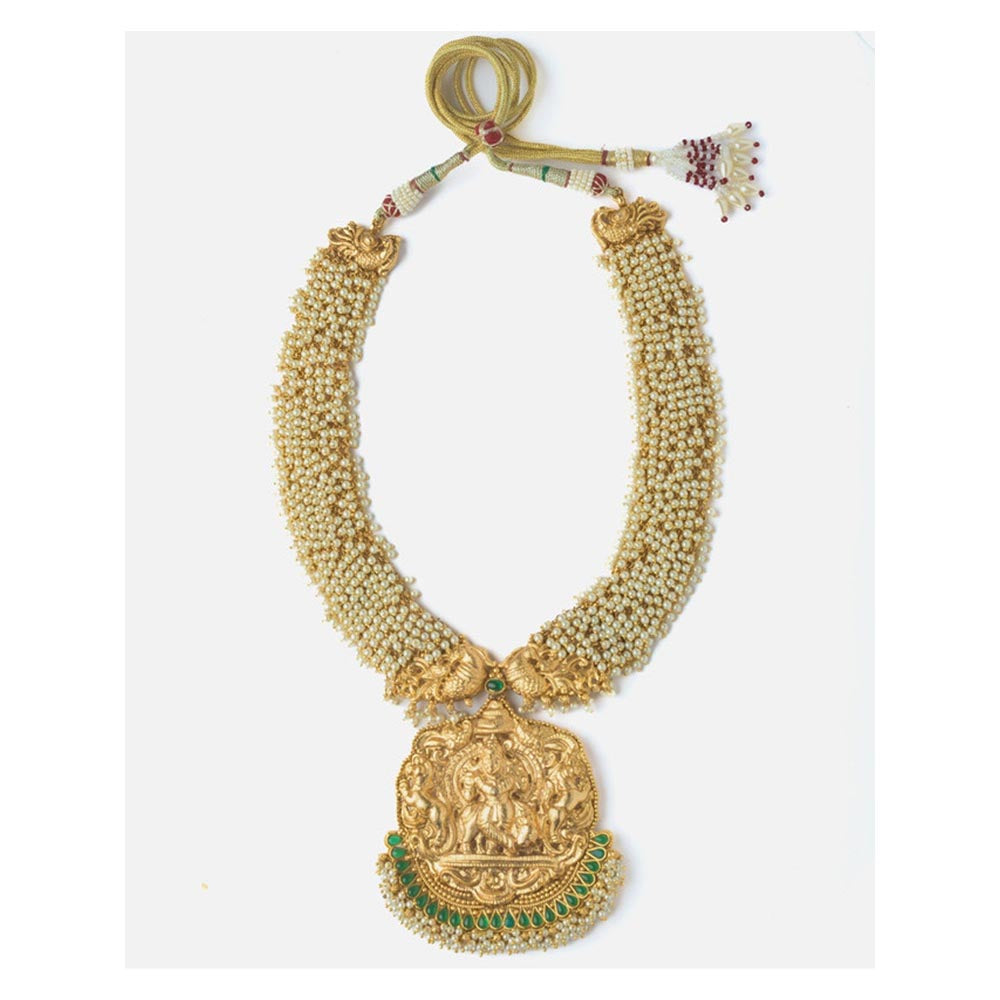 VIVINIA By Vidhi Mehra Gold Plated Green And White Womens Temple Long Necklace