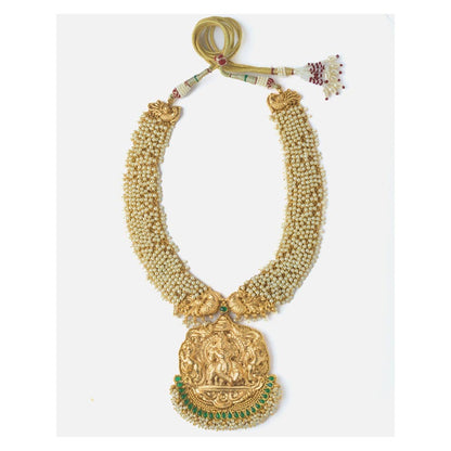 VIVINIA By Vidhi Mehra Gold Plated Green And White Womens Temple Long Necklace