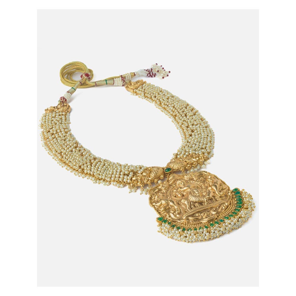 VIVINIA By Vidhi Mehra Gold Plated Green And White Womens Temple Long Necklace