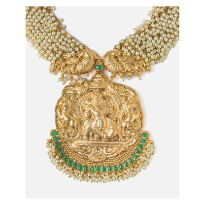 VIVINIA By Vidhi Mehra Gold Plated Green And White Womens Temple Long Necklace