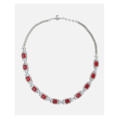 VIVINIA By Vidhi Mehra Silver Plated Red Womens Short Necklace Set