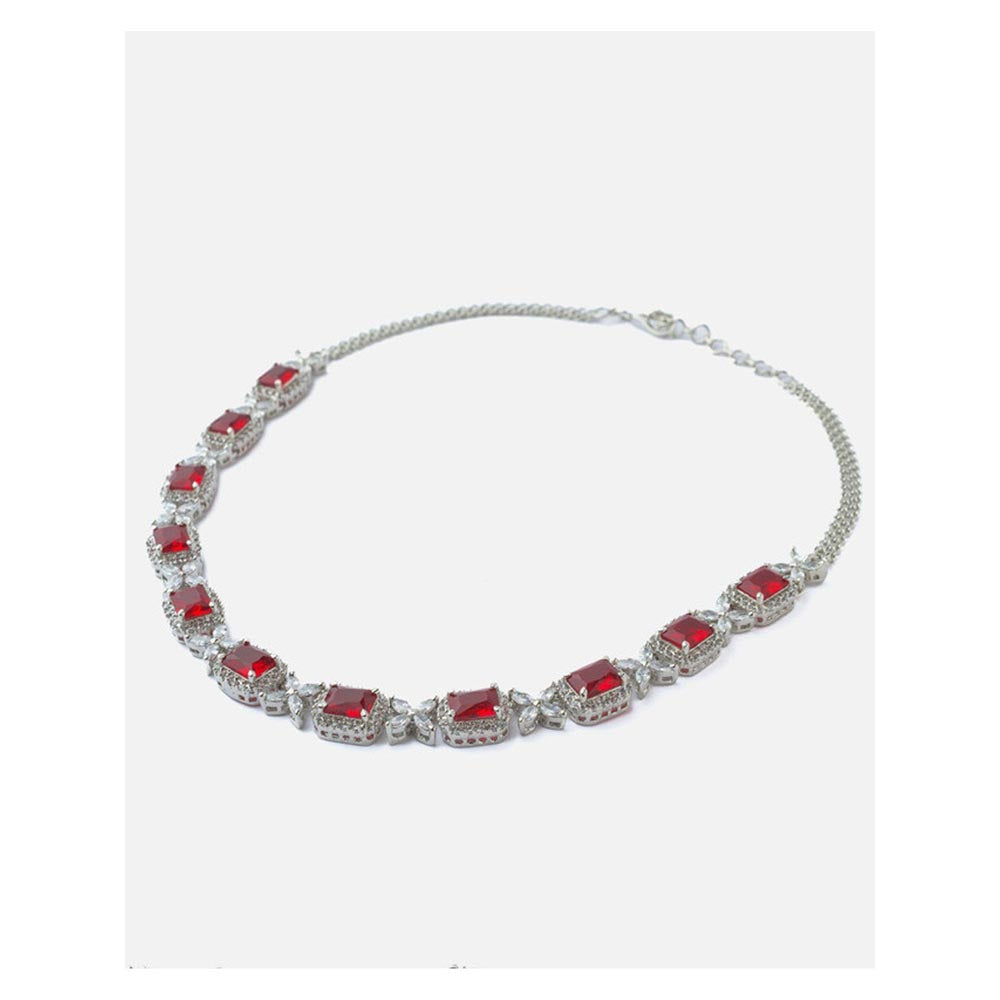 VIVINIA By Vidhi Mehra Silver Plated Red Womens Short Necklace Set