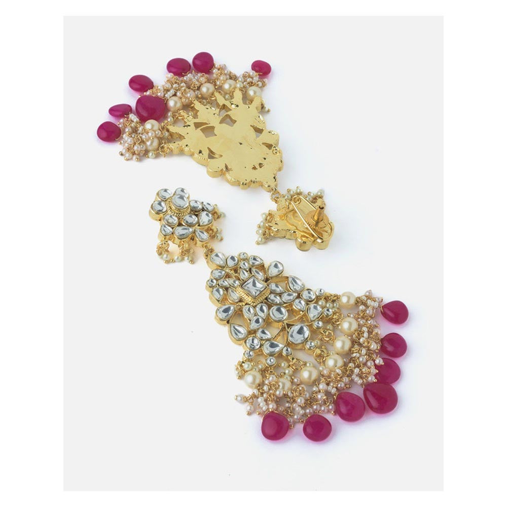 VIVINIA By Vidhi Mehra Gold Plated Pink Womens Kundan Short Necklace Set With Earrings