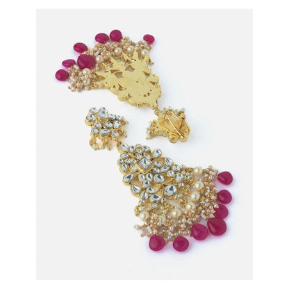 VIVINIA By Vidhi Mehra Gold Plated Pink Womens Kundan Short Necklace Set With Earrings