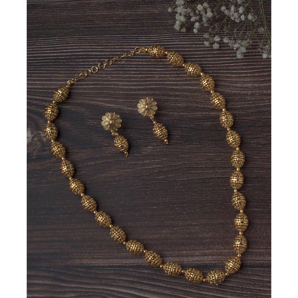 VIVINIA By Vidhi Mehra Gold Plated Womens Temple Long Necklace Set With Earrings