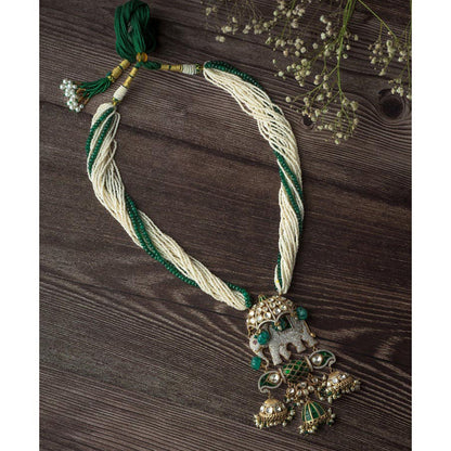 VIVINIA By Vidhi Mehra Gold Plated Green And White Womens Beads Long Necklace
