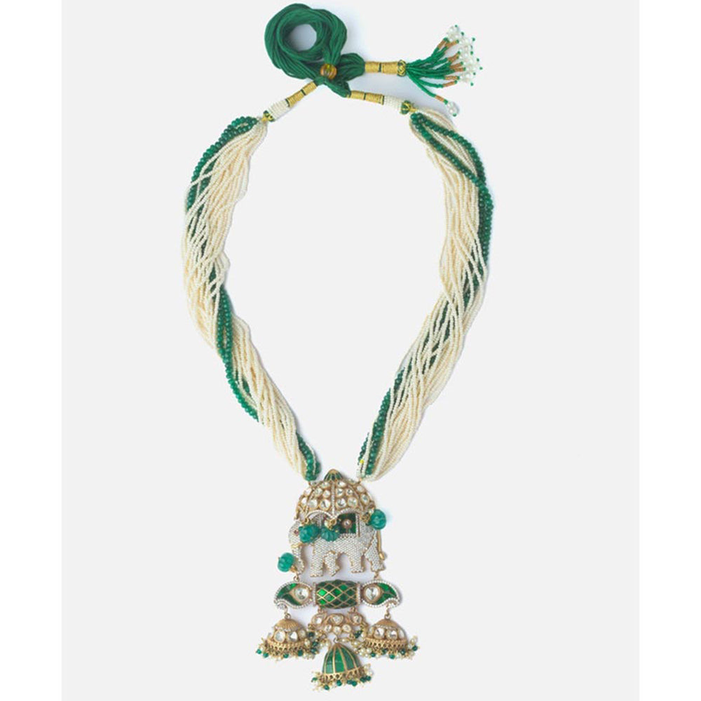 VIVINIA By Vidhi Mehra Gold Plated Green And White Womens Beads Long Necklace