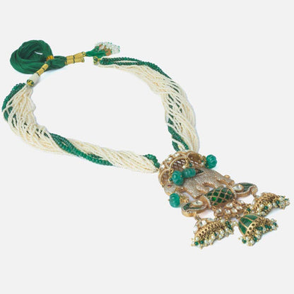 VIVINIA By Vidhi Mehra Gold Plated Green And White Womens Beads Long Necklace