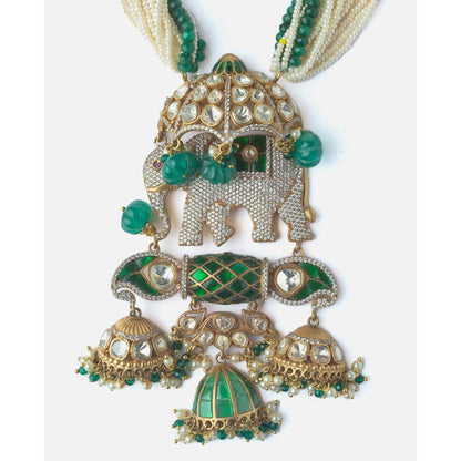 VIVINIA By Vidhi Mehra Gold Plated Green And White Womens Beads Long Necklace