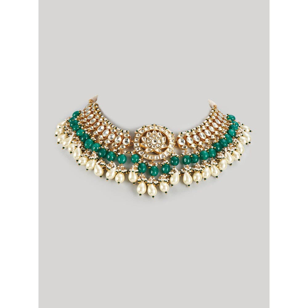 VIVINIA By Vidhi Mehra Gold Plated Green Womens Beads Choker Necklace
