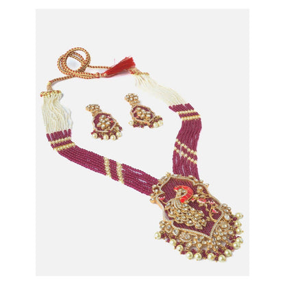 VIVINIA By Vidhi Mehra Gold Plated Red And White Womens Beads Long Necklace Set With Earrings
