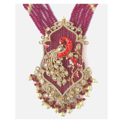 VIVINIA By Vidhi Mehra Gold Plated Red And White Womens Beads Long Necklace Set With Earrings