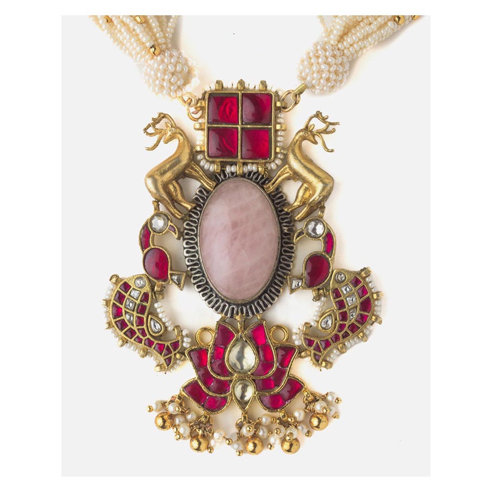 VIVINIA By Vidhi Mehra Gold Plated Red Womens Long Necklace Set With Earrings