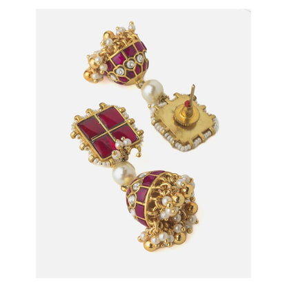 VIVINIA By Vidhi Mehra Gold Plated Red Womens Long Necklace Set With Earrings