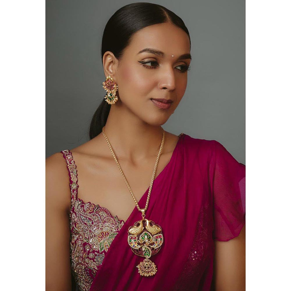 VIVINIA By Vidhi Mehra Morpankh Gold Plated Multi Womens Synthetic Stone Necklace Sets