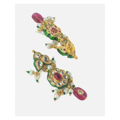 VIVINIA By Vidhi Mehra Gold Plated Pink Womens Kundan Short Necklace Set With Earrings