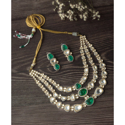 VIVINIA By Vidhi Mehra Gold Plated Green Womens Kundan Short Necklace Set With Earrings