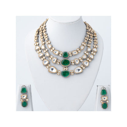VIVINIA By Vidhi Mehra Gold Plated Green Womens Kundan Short Necklace Set With Earrings