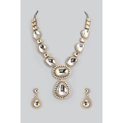 VIVINIA By Vidhi Mehra Silver Plated Gold Womens Kundan Short Necklace Set With Earrings