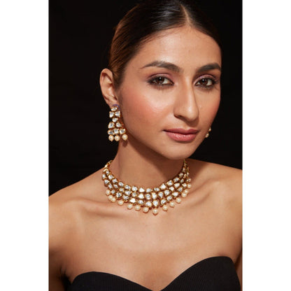 VIVINIA By Vidhi Mehra Aatman Gold Plated Womens Kundan Polki Necklace Set With Earrings