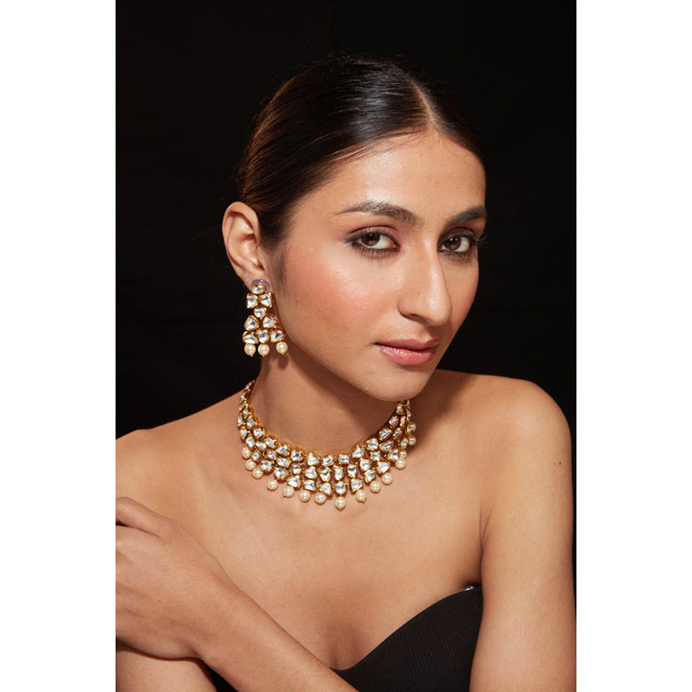 VIVINIA By Vidhi Mehra Aatman Gold Plated Womens Kundan Polki Necklace Set With Earrings