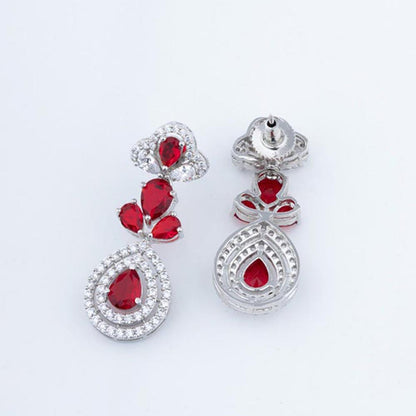VIVINIA By Vidhi Mehra Silver Plated Red Womens Zircon Short Necklace Set With Earrings