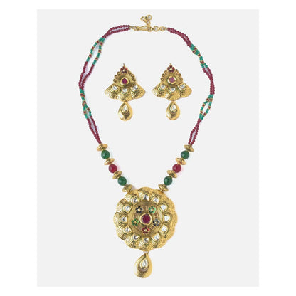 VIVINIA By Vidhi Mehra Gold Plated Red And Green Womens Synthetic Stone Long Necklace Sets