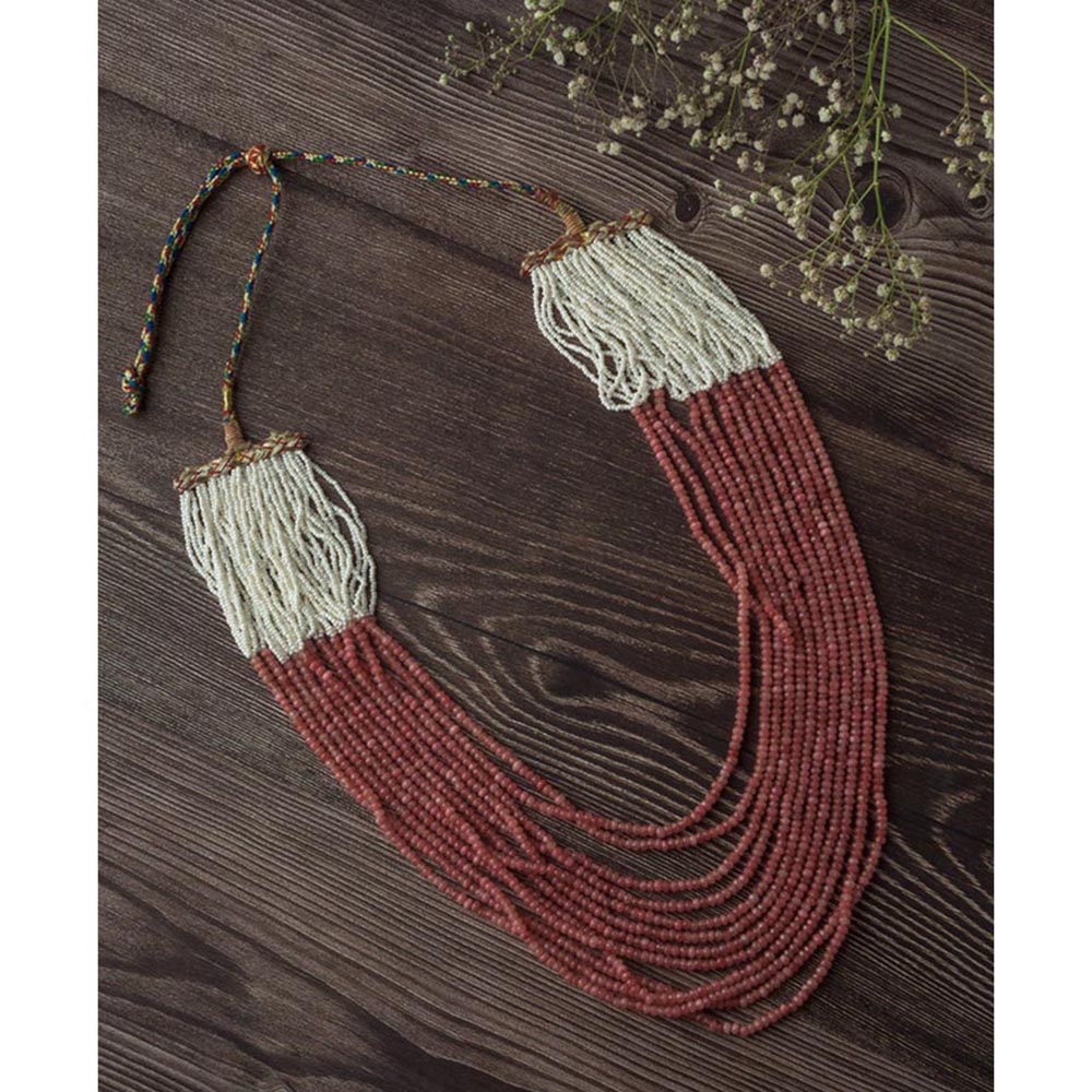 VIVINIA By Vidhi Mehra Orange And White Womens Beads Long Necklace