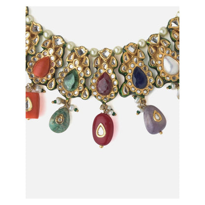 VIVINIA By Vidhi Mehra Gold Plated Multicolored Womens Short Necklace Set With Earrings