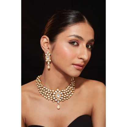 VIVINIA By Vidhi Mehra Aatman Gold Plated Womens Kundan Polki Necklace Set With Earrings