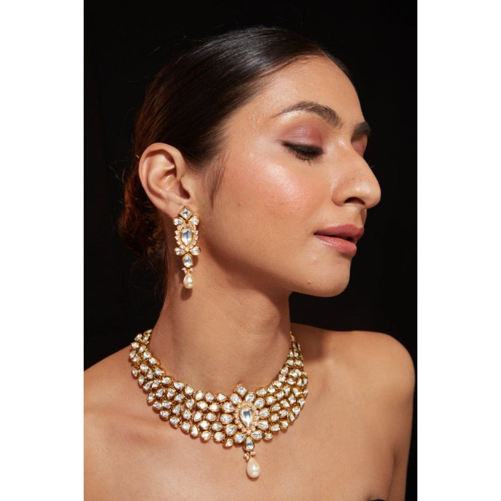 VIVINIA By Vidhi Mehra Aatman Gold Plated Womens Kundan Polki Necklace Set With Earrings
