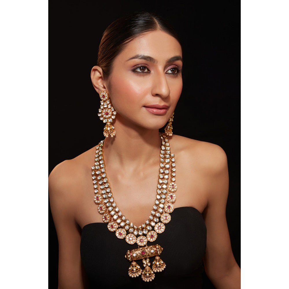 VIVINIA By Vidhi Mehra Aatman Gold Plated Red Womens Synthetic Stone Necklace Set