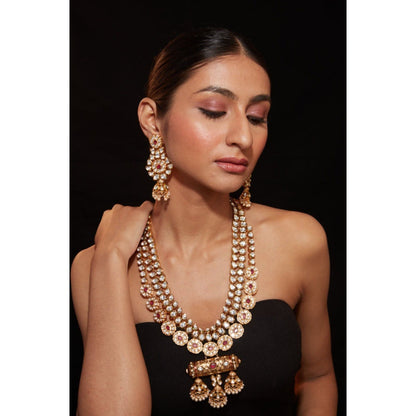 VIVINIA By Vidhi Mehra Aatman Gold Plated Red Womens Synthetic Stone Necklace Set