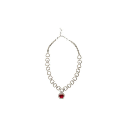 VIVINIA By Vidhi Mehra Zia Silver Plated Red Womens Ruby Synthetic Zircon Necklace Sets