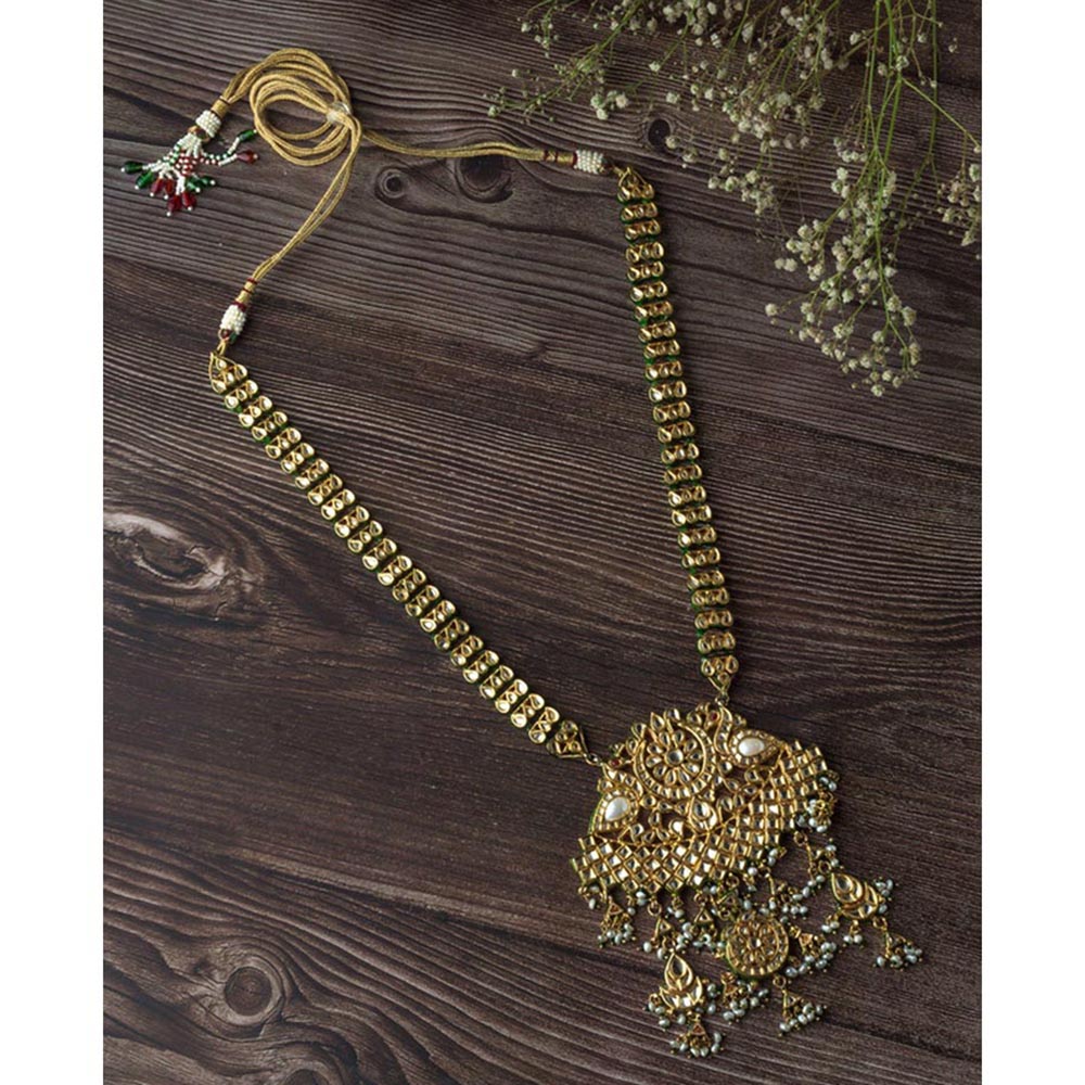 VIVINIA By Vidhi Mehra Gold Plated Green Womens Kundan Long Necklace