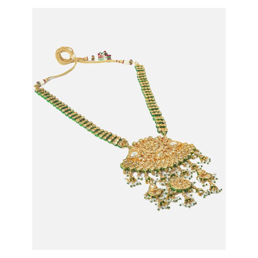 VIVINIA By Vidhi Mehra Gold Plated Green Womens Kundan Long Necklace