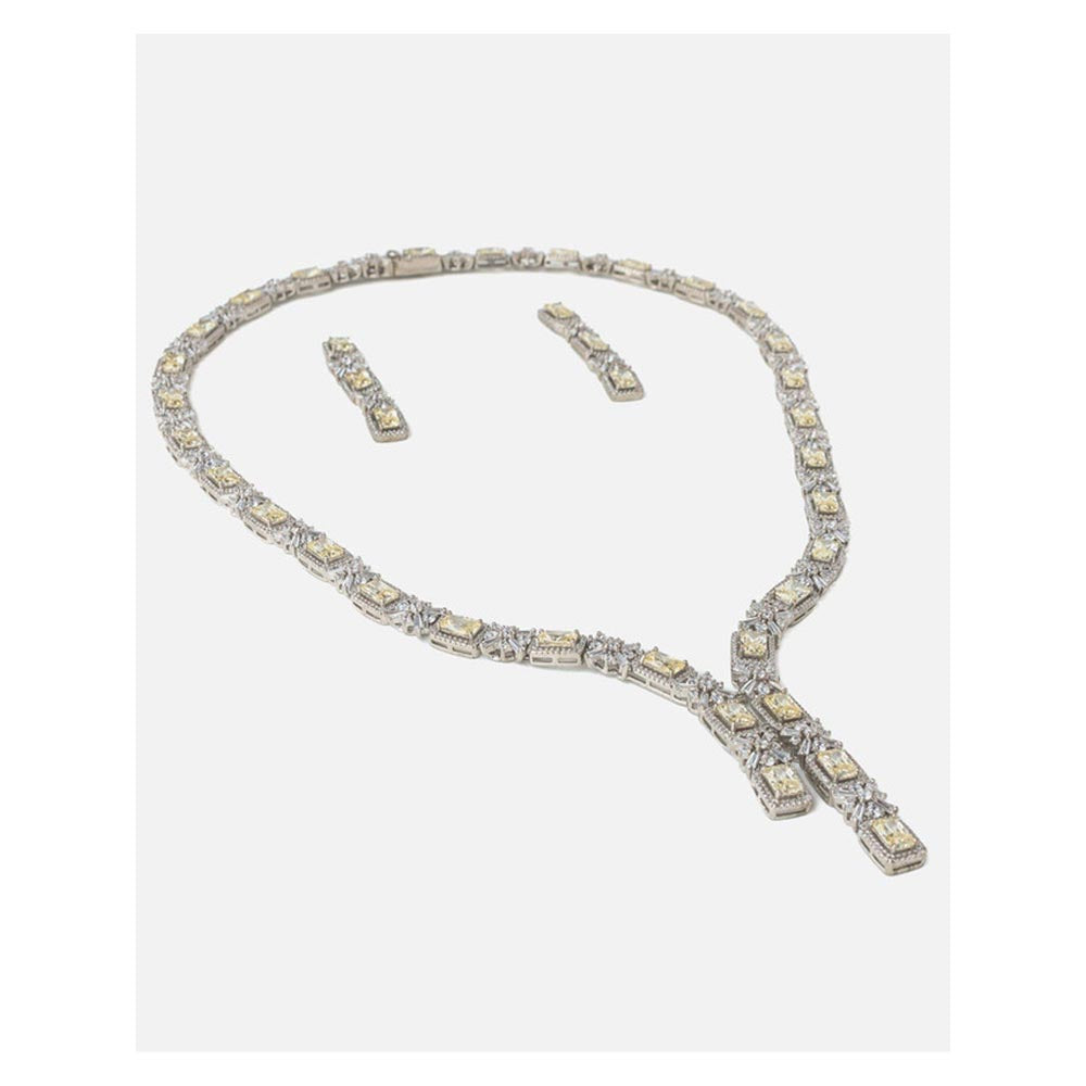 VIVINIA By Vidhi Mehra Silver Plated Yellow Womens Short Necklace Set With Earrings