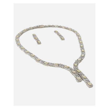 VIVINIA By Vidhi Mehra Silver Plated Yellow Womens Short Necklace Set With Earrings