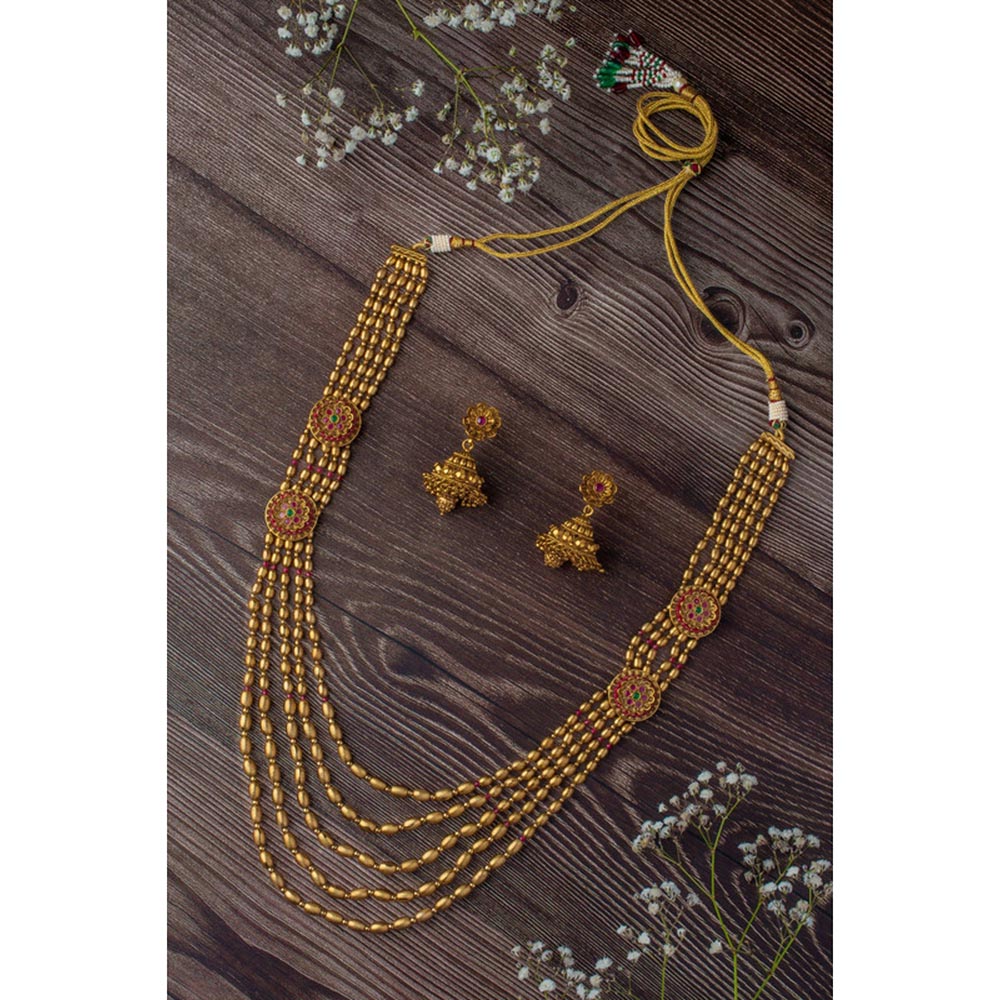 VIVINIA By Vidhi Mehra Isvaraah Gold Plated Womens Temple Long Necklace Set With Earrings