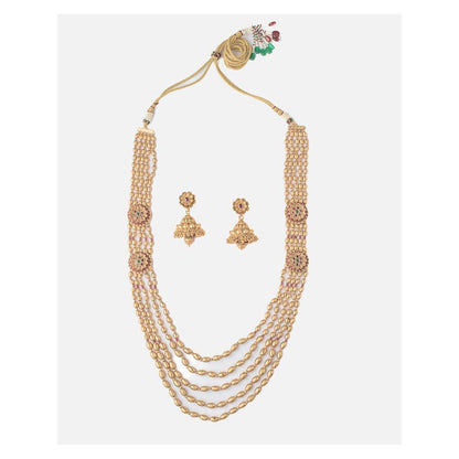 VIVINIA By Vidhi Mehra Isvaraah Gold Plated Womens Temple Long Necklace Set With Earrings