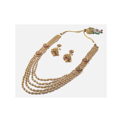 VIVINIA By Vidhi Mehra Isvaraah Gold Plated Womens Temple Long Necklace Set With Earrings