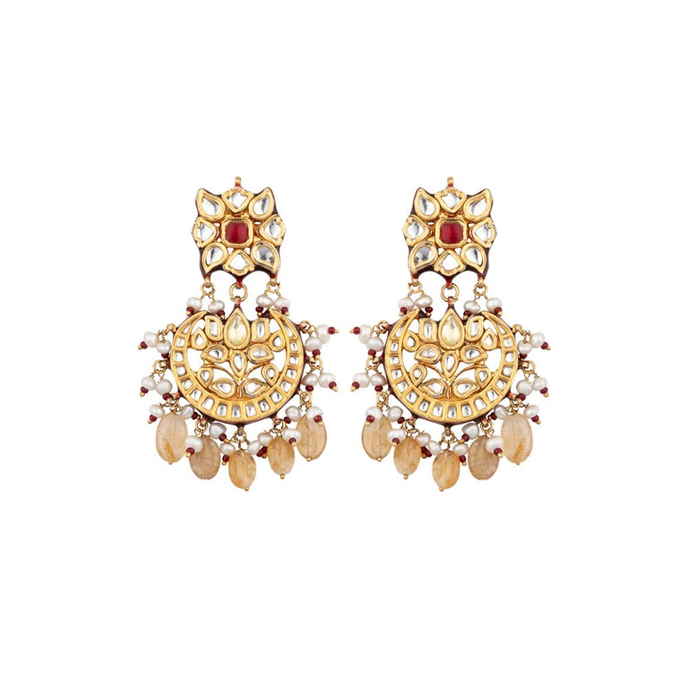 VIVINIA By Vidhi Mehra Gold Plated Yellow And Red Womens Kundan Choker Necklace Set