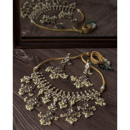VIVINIA By Vidhi Mehra Rodium Plated Gold Womens Short Necklace Set With Earrings
