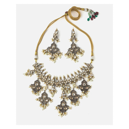 VIVINIA By Vidhi Mehra Rodium Plated Gold Womens Short Necklace Set With Earrings