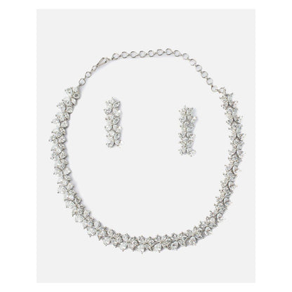 VIVINIA By Vidhi Mehra Zia Silver Plated Womens Zircon Short Necklace Set With Earrings
