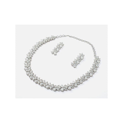 VIVINIA By Vidhi Mehra Zia Silver Plated Womens Zircon Short Necklace Set With Earrings