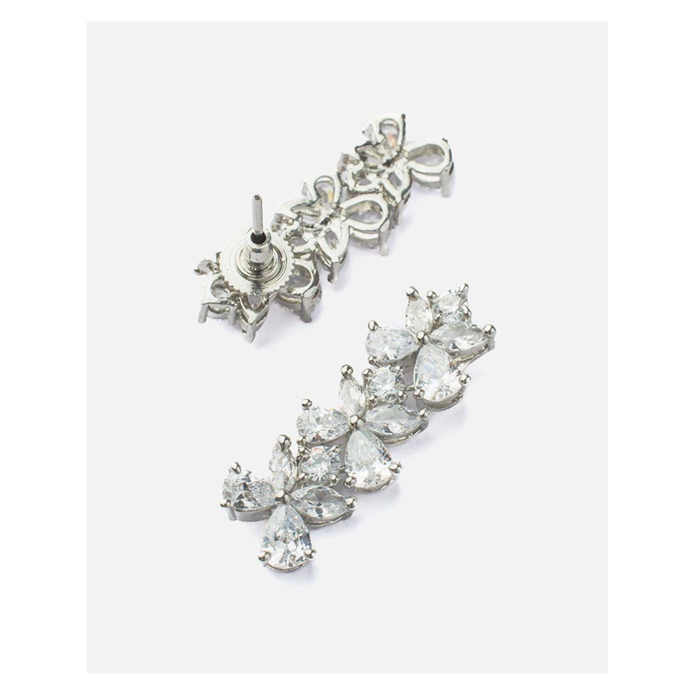 VIVINIA By Vidhi Mehra Zia Silver Plated Womens Zircon Short Necklace Set With Earrings
