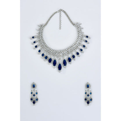 VIVINIA By Vidhi Mehra Zia Silver Plated Blue Womens Zircon Short Necklace Sets