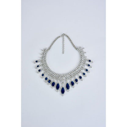 VIVINIA By Vidhi Mehra Zia Silver Plated Blue Womens Zircon Short Necklace Sets