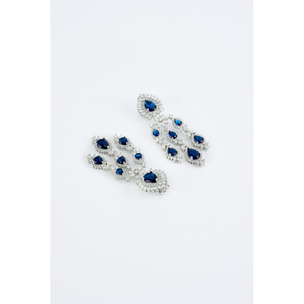 VIVINIA By Vidhi Mehra Zia Silver Plated Blue Womens Zircon Short Necklace Sets